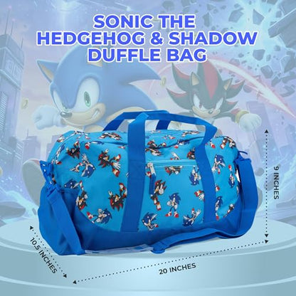 Sonic The Hedgehog & Shadow Duffle Bag, 16 inch Travel Sleepover Weekender Bag for Girls & Boys, Blue - color: Sonic