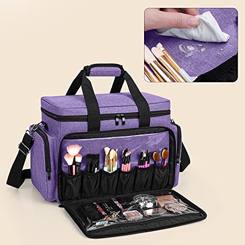 BAFASO Large Makeup Bag Cosmetic Bag with Removable Dividers, Purple - color: Purple
