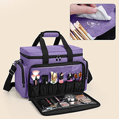 BAFASO Large Makeup Bag Cosmetic Bag with Removable Dividers, Purple - color: Purple