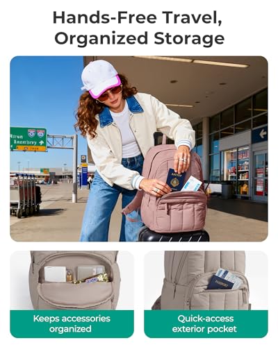 BAGSMART College Laptop Backpack,Cute Travel Backpack for Women,Quilted Computer Bookbag - color: 03-camel