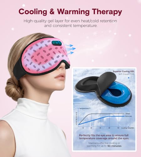 MUSICOZY Sleep Mask Bluetooth Headphone Cooling Weighted Eyemask Headphones - color: Grid Pink