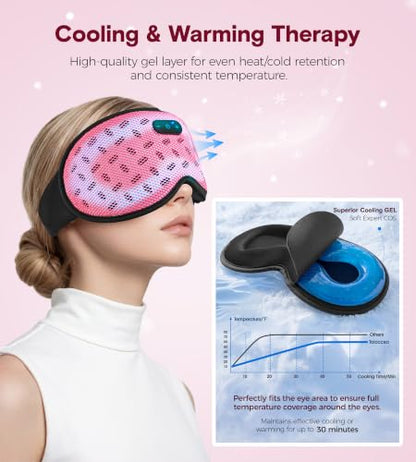 MUSICOZY Sleep Mask Bluetooth Headphone Cooling Weighted Eyemask Headphones - color: Grid Pink