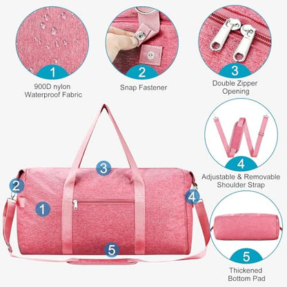 Carry On Luggage 22x14x9 Airline Approved, 40L Gym Duffle Bag for Travel - color: Pink, size: 40L