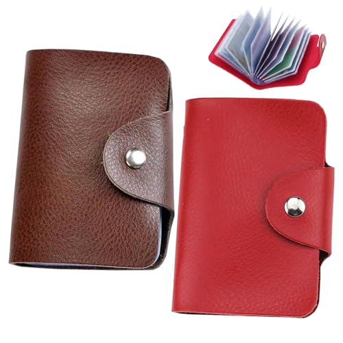 K Y KANGYUN Unisex Small Leather Credit Card Holder - 2 Pack (Redk&Brown)… - color: Red&Brown