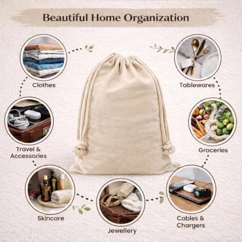 Heavy Duty Cotton Drawstring Bags 14x17, 6 Pack Canvas Storage Bags