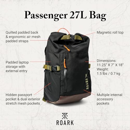 Roark Passenger 27L 2.0 Backpack, Travel Day Pack with Laptop Storage - color: Black