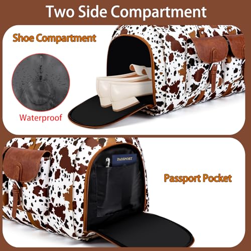 Garment Bag for Travel Convertible Carry on Travel Duffel Bag for Men Women - color: A08-Brown cow