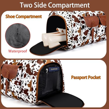 Garment Bag for Travel Convertible Carry on Travel Duffel Bag for Men Women - color: A08-Brown cow