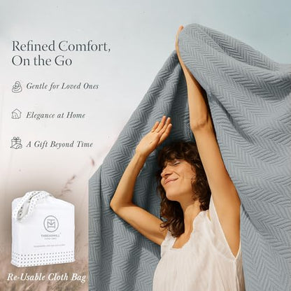 Threadmill Luxury 100% Cotton King Herringbone Blanket, Scottish Grey - color: Scottish Grey, size: King (106" x 92")