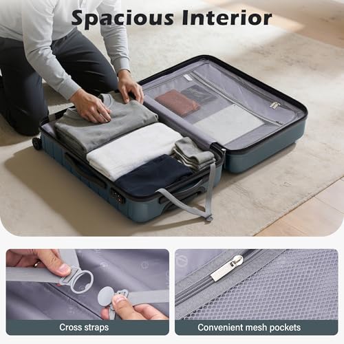 Coolife Lightweight Luggage with TSA Lock,Medium Checked Teal Blue - color: Teal Blue, size: Medium(24in)