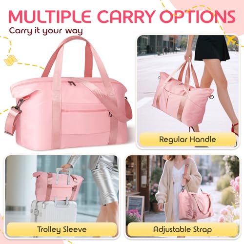Duffle Bag for Travel with Trolley Sleeve, Gym Bag, Pink - color: Pink