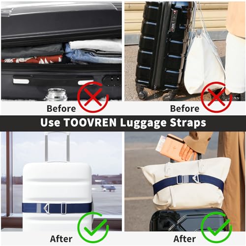 TOOVREN 2-in-1 Luggage Straps Add a Bag Bungees Travel Belt for Luggage Strap for Backpack Attachment Over Handle Carry On Bag Adjustable Elastic Suitcases Belt Travel Accessories Blue - color: Blue
