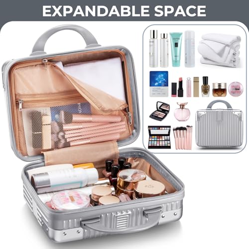 14 Inch Hard Shell Cosmetic Case, Mini Carrying Makeup Suitcase, Silver - color: Silver - Rectangle