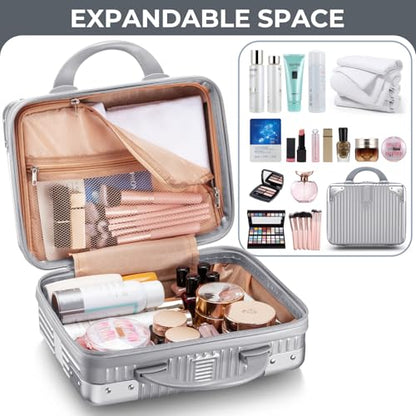 14 Inch Hard Shell Cosmetic Case, Mini Carrying Makeup Suitcase, Silver - color: Silver - Rectangle