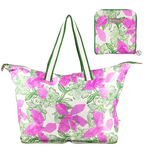 Lilly Pulitzer Large Packable Tote, Reusable Grocery Bag that Packs Into Itself, Tote with Shoulder Strap and Zipper