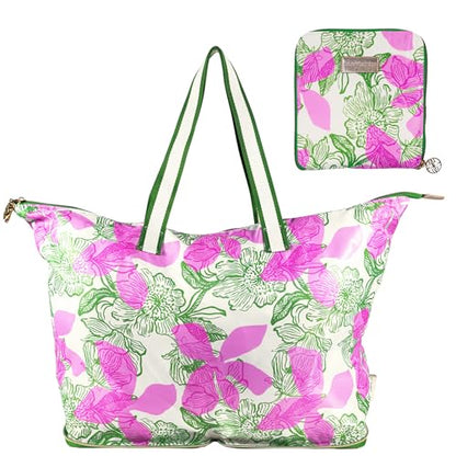 Lilly Pulitzer Large Packable Tote, Reusable Grocery Bag that Packs Into Itself, Tote with Shoulder Strap and Zipper