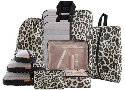 U+U 10 Set Compression Packing Cubes, Travel Organizers (Leopard) - color: Leopard-02, size: 10 Set