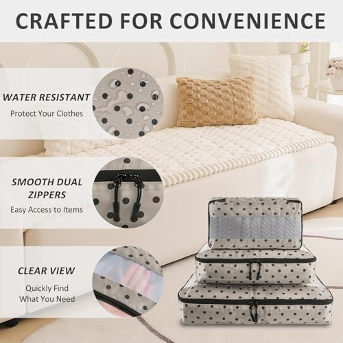 U+U 5 Set Packing Cubes, Travel Organizers with Shoe Bag (Brown Polka Dot) - color: Brown Polka Dot