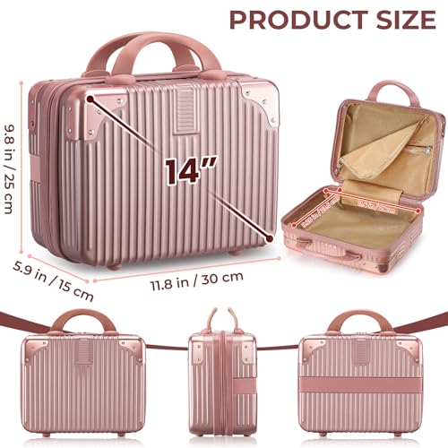Noverlife 14in Portable Makeup Travel Case Hand Luggage with Elastic Band - color: Rose Gold - Rectangle
