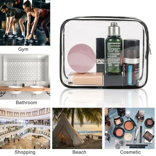 18 Pieces Clear Cosmetics Bag Bulk, TSA Approved Toiletry Bag for Travel, Clear Zippered Cosmetic Makeup Pouch, Waterproof Vinyl Plastic Organizer Case for Vacation Bathroom (Small) - color: 18 Small Black