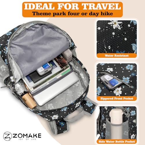 ZOMAKE Lightweight Packable Backpack 30L, Foldable Travel Hiking Daypack - color: D-black,floral Pattern, size: 30L