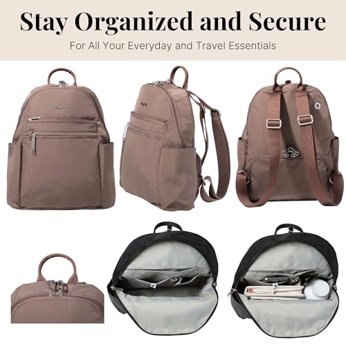 Baggallini Securtex® Anti-theft Vacation Travel Backpack 10x13 Slash-Resistant Nylon Daypack w/RFID, Portobello - color: Portobello