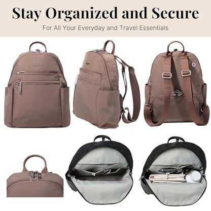 Baggallini Securtex® Anti-theft Vacation Travel Backpack 10x13 Slash-Resistant Nylon Daypack w/RFID, Portobello - color: Portobello