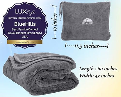 BlueHills Premium Soft Travel Blanket Pillow 2-in-1 Airplane Warm - Gray - color: Gray-1pk-t007