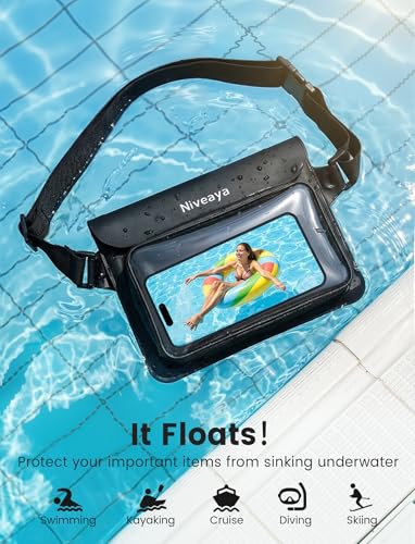 Niveaya IPX8 Floating Waterproof Fanny Pack Holds Phone, Passport & Cash - color: Black&Pink
