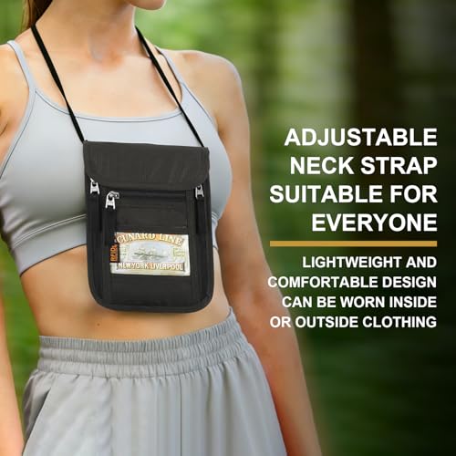 Neck Wallet for Travel-Passport Holder-Money Pouch-RFID Blocking - color: Black