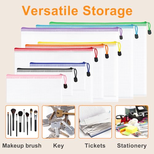64 Pack A4 Letter Size Mesh Zipper Pouch Bags, 8 Colors - size: 13.4 x 9.2 in-64pcs