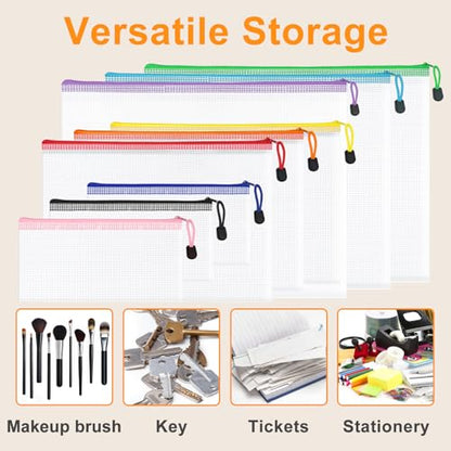 64 Pack A4 Letter Size Mesh Zipper Pouch Bags, 8 Colors - size: 13.4 x 9.2 in-64pcs