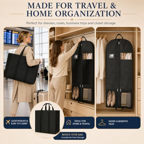 54" Large Garment Bag, Breathable Hanging Clothes Cover with Handle - size: V-G-54in-1P-2