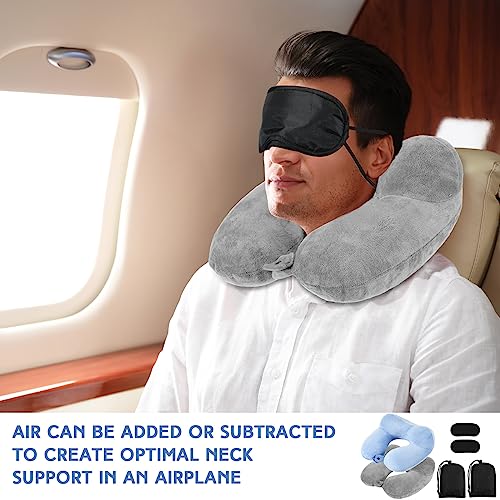 Sintuff 2 Inflatable Neck Pillow Airplane Travel, Light Gray and Sky Blue - color: Light Gray and Sky Blue