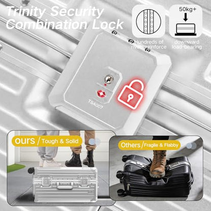 26 Inch Aluminium Frame Luggage, Large Checked Suitcase with Zipperless PC Hard Shell, Spinner Wheels, TSA Approved Lock and Lightweight Aluminum Luggage for Travel (Silver, 26 Inch) - color: Silver, size: 26 Inch