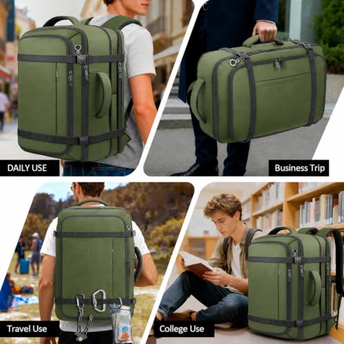 Travelability 1-7 DAYS Expandable Carry On Anti Theft Water Resistant - color: Green, size: 18.4inch - 23.2"x14.9"x9.4"(+3.5")