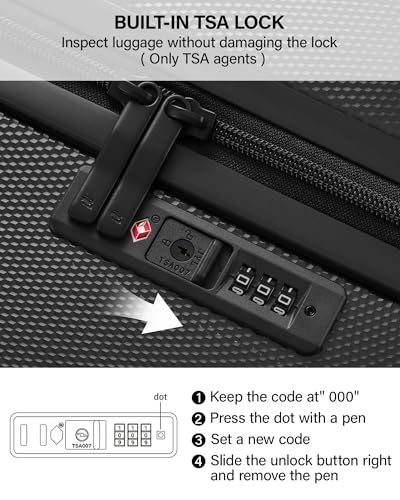 Hanke Upgraded Elite 29 Inch Extra Large Checked Luggage, PC Hard Shell Suitcases with Wheels, TSA Lock, Explosion-Proof Zipper Suitcase for Long Travel Men & Women,Jet Black - color: Jet Black, size: 29 Inch
