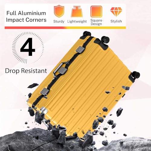 Krute Zipperless Luggage Set 2 Pieces Aluminum Frame Hard Shell Suitcases - color: Yellow, size: 2 Pieces(20+28in)