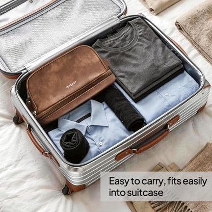 Toiletry Bag for Men, Large PU Leather Dopp Kit for Travel Toiletries - color: Brown