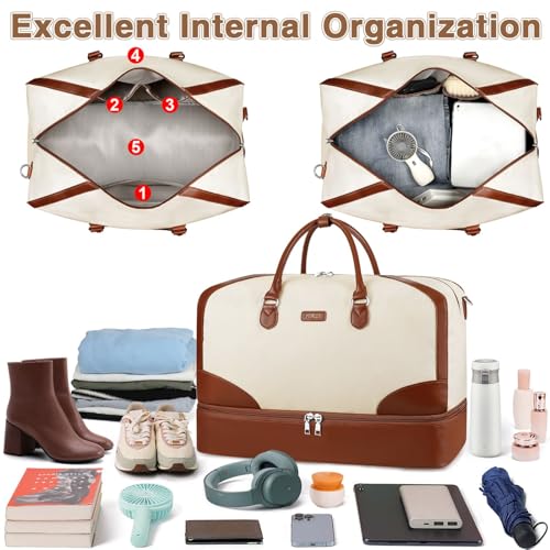 ITIEZY Weekender Bag for Women 21.5" Travel Duffel Large Carry On Bag 3PCS - color: 9-Beige