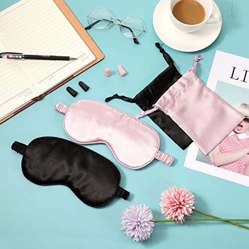 Geyoga Silk Satin Sleep Mask with Ear Plugs, Blindfold,Black, Pink - color: Black, Taro Purple