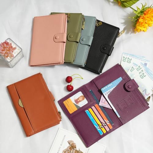 Leather Passport Cover Wallet Travel Essentials Holder with Zipper Pocket - color: Brown