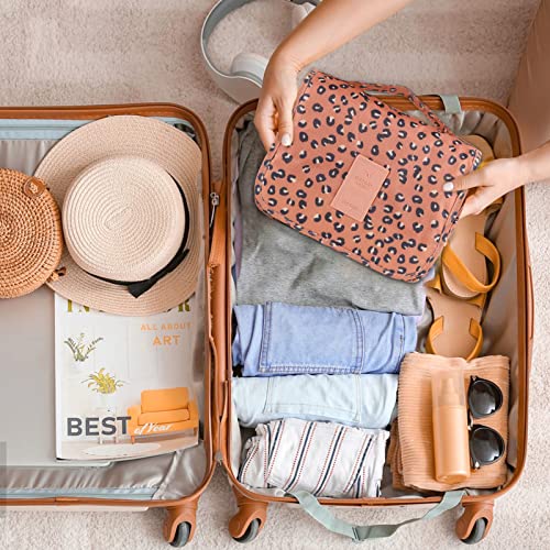 Hanging Toiletry Bag for Women, Portable Cosmetic Summer Beach Bag, Leopard - color: Orange Leopard