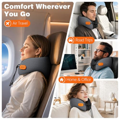 jiaao Travel Pillow,Airplane Neck Pillow with 360° Neck and Chin Support - color: Black & Gray(drawstring)