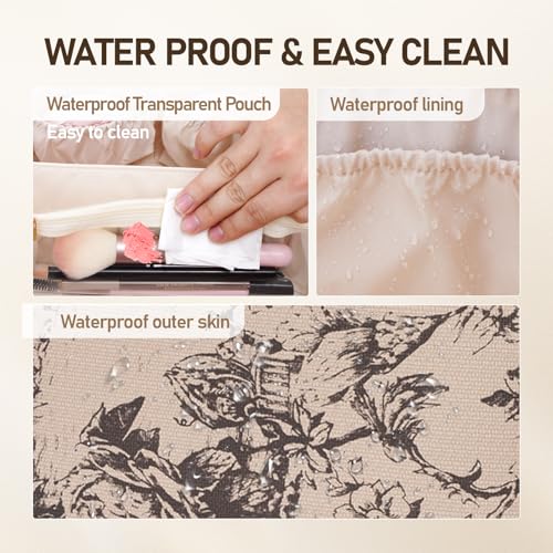Large Capacity Cosmetic Bag for Women, Waterproof PU Leather Makeup Bag for Travel,Toiletry Bag Make up Organizer with Divider and Handle (Lighting Coffee) - color: Lighting Coffee