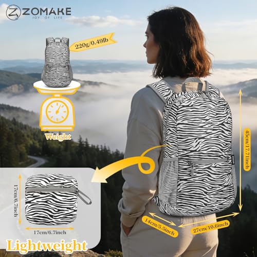 ZOMAKE Lightweight Packable Backpack, Foldable Small Travel Day Pack - color: D-zebra Print