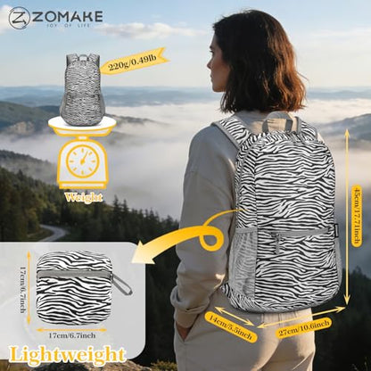 ZOMAKE Lightweight Packable Backpack, Foldable Small Travel Day Pack - color: D-zebra Print