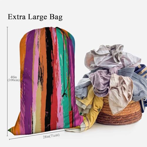Swono Rainbow Colors Large Laundry Collapsible Laundry Bag Grunge Colorful Stripes Strokes Paint Splashes Foldable Laundry Hamper Bag - color: Rainbow Colors