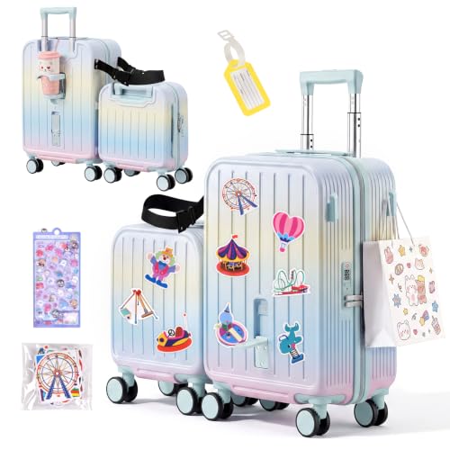 Ride On Suitcase for Kids 2 Piece Carry On Luggage Set (Macaron Gradient) - color: Macaron Gradient