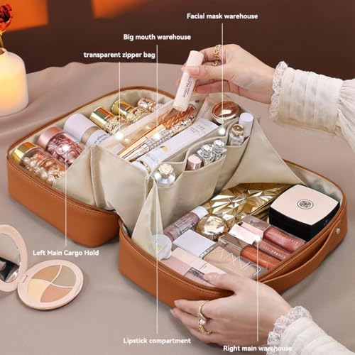 Travel Makeup Bag, Large Capacity Cosmetic Bags for Women - color: Brown
